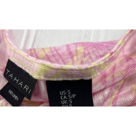 Tahari Women's Pink & Yellow Leaf Print Linen Top Small - Picture 4 of 5
